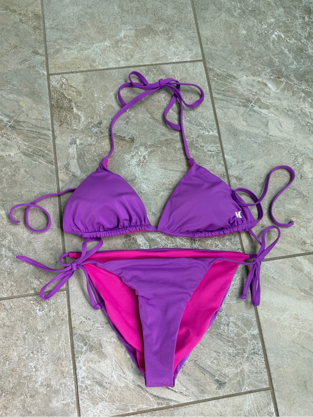 Hurley Reversible Triangle Bikini Set Purple and Hot Pink